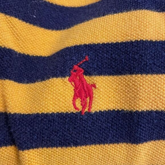 Ralph Lauren Vintage Polo Shirt Mens Sive Large Striped Yellow Blue Custom Fit - Picture 5 of 10